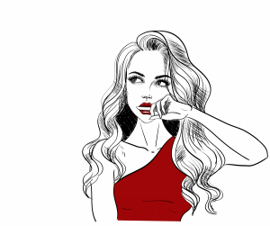 دانلود وکتور پرتره زن کارتونی با لباس قرمز تیره